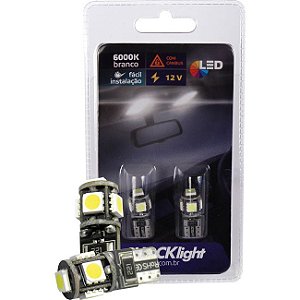 Par Pingão Branco T10 Ultra Forte 5 Leds + Canbus Shocklight