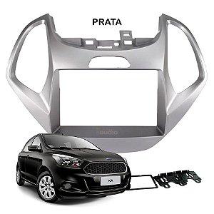 Moldura Painel 2 Din Ford Ka 2014 a 2018 Prata Fiamon