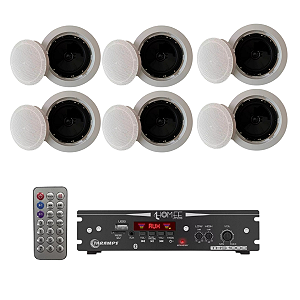 Kit Som Ambiente Amplificador Taramps 1000 + 6 Arandela Redondas