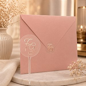 Lacre para Convite com Iniciais Transparente Rosé Gold ou Dourado