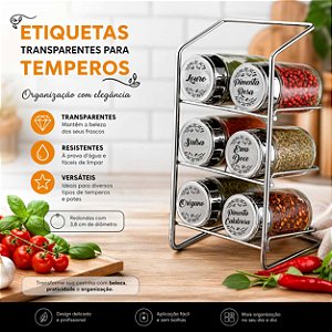 Etiquetas transparentes redondas de temperos - 35 unidades