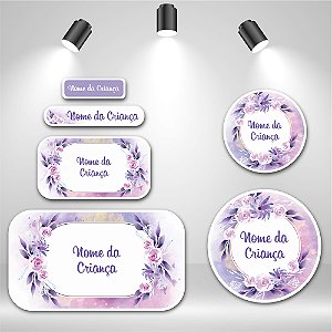 Kit de Etiquetas Escolares – Flor Lilás