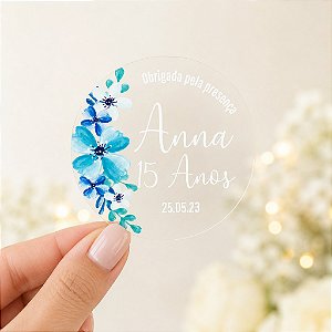 Adesivo Floral para Lembrancinha Coleção Flores Azuis
