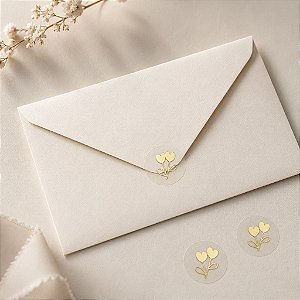Etiqueta Dourada Bouquet Coração para Convites
