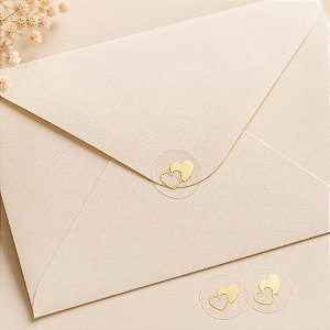 Lacre Transparente Dourado Coração Entrelaçado para Convites