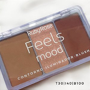 PALETA TRIO CONTORNO, ILUMINADOR E BLUSH FEELS MOOD RUBY ROSE HB-7526