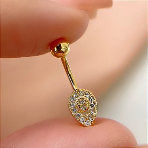 Piercing Umbigo Folheado a Ouro 18k Coração Zircônia Dourado