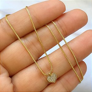 COLAR MINI CORAÇÃO CRAVEJADO ZIRCÔNIAS FOLHEADO A OURO 18K⭐