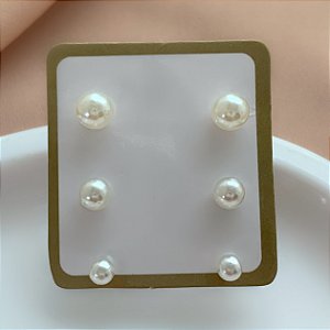 BRINCO KIT TRIO PÉROLAS FOLHEADO A OURO 18K⭐️