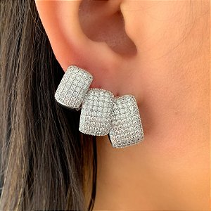 BRINCO KIT ARGOLAS RETANGULARES GROSSAS ZIRCÔNIAS TAIANE BIJU