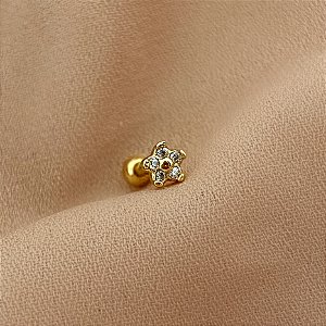 PIERCING CARTILAGEM/TRÁGUS MINI FLOR ZIRCÔNIAS 8MM HASTE AÇO 316L FOLHEADO A OURO 18K SEMIJOIA PARA ATUALIZAÇÃO⭐️