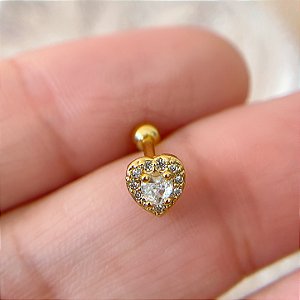 PIERCING TRÁGUS/CARTILAGEM CORAÇÃO CRAVEJADO ZIRCÔNIAS AÇO 316L 6MM FOLHEADO A OURO 18K SEMIJOIA PARA ATUALIZAÇÃO⭐️