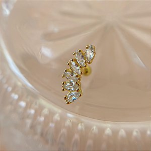 PIERCING CARTILAGEM FILEIRA SEIS ZIRCÔNIAS 6MM HASTE AÇO 316L FOLHEADO A OURO 18K SEMIJOIA PARA ATUALIZAÇÃO⭐️