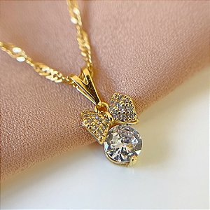 COLAR LACINHO ZIRCÔNIAS FOLHEADO A OURO 18K SEMIJOIA⭐