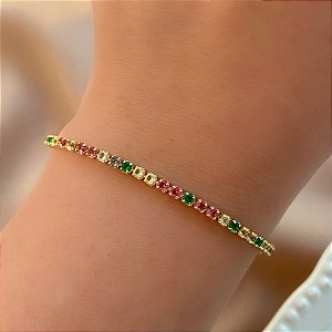 PULSEIRA MINI RIVIERA COLORIDA FOLHEADO A OURO 18K⭐