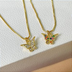 COLAR  MINI BORBOLETA DELICADA ZIRCÔNIAS FOLHEADO A OURO 18K⭐️