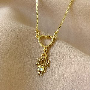 COLAR MENINA CORAÇÃO VAZADO FOLHEADO A OURO 18K⭐️