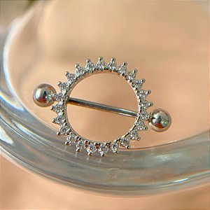 PIERCING MAMILO HASTE AÇO 316L CÍRCULO ZIRCÔNIAS 11MM FOLHEADO A RÓDIO SEMIJOIA PARA ATUALIZAÇÃO⭐️