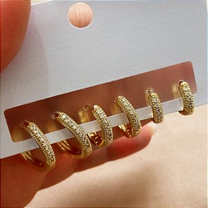 BRINCO KIT ARGOLINHAS ZIRCÔNIAS LARI BIJU