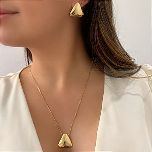 COLAR E BRINCO KIT TRIÂNGULO LISO FOLHEADO A OURO 18K⭐️