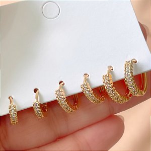 BRINCO KIT ARGOLINHAS ZIRCÔNIAS LARISSA BIJU