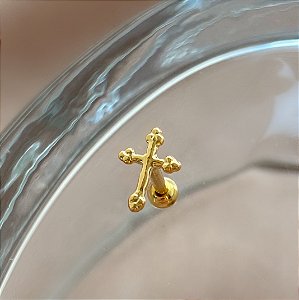 PIERCING CARTILAGEM CRUZ LISA 6MM HASTE AÇO 316L FOLHEADO A OURO 18K SEMIJOIA PARA ATUALIZAÇÃO⭐️