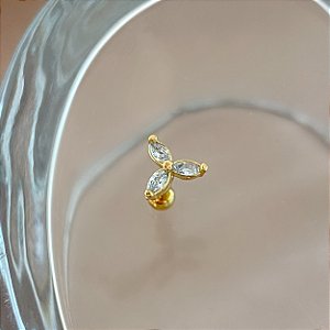 PIERCING TRÁGUS / CARTILAGEM PÉTALAS ZIRCÔNIAS 6MM HASTE AÇO 316L FOLHEADO A OURO 18K SEMIJOIA PARA ATUALIZAÇÃO⭐️