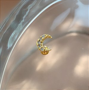 PIERCING TRÁGUS / CARTILAGEM LUA ZIRCÔNIAS 6MM HASTE AÇO 316L FOLHEADO A OURO 18K SEMIJOIA PARA ATUALIZAÇÃO⭐️
