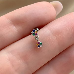 PIERCING TRÁGUS / CARTILAGEM MINI FLORES ZIRCÔNIAS 6MM HASTE AÇO 316L FOLHEADO A RÓDIO SEMIJOIA PARA ATUALIZAÇÃO⭐️