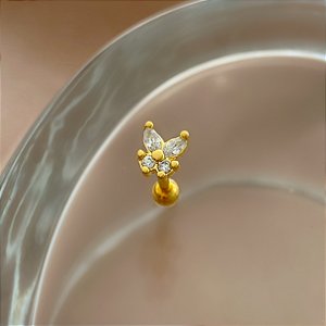 PIERCING CARTILAGEM BORBOLETA ZIRCÔNIAS 6MM HASTE AÇO 316L FOLHEADO A OURO 18K SEMIJOIA PARA ATUALIZAÇÃO⭐️