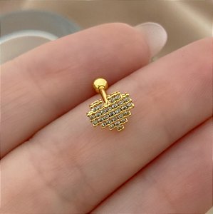 PIERCING CARTILAGEM CORAÇÃO ZIRCÔNIAS 6MM HASTE AÇO 316L FOLHEADO A OURO 18K SEMIJOIA PARA ATUALIZAÇÃO⭐️