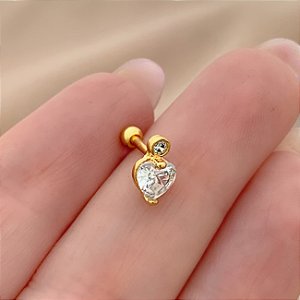PIERCING CARTILAGEM CORAÇÃO ZIRCÔNIA 6MM AÇO 316L FOLHEADO A OURO 18K SEMIJOIA PARA ATUALIZAÇÃO⭐️