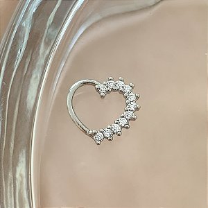 PIERCING CARTILAGEM CORAÇÃO LATERAL ZIRCÔNIAS 6MM HASTE AÇO 316L FOLHEADO A RÓDIO SEMIJOIA PARA ATUALIZAÇÃO⭐️