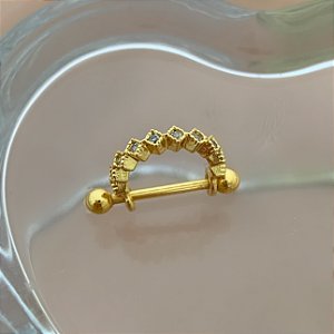 PIERCING CONCH MINI LOSANGOS ZIRCÔNIAS 8MM HASTE AÇO 316L FOLHEADO A OURO 18K SEMIJOIA PARA ATUALIZAÇÃO⭐️