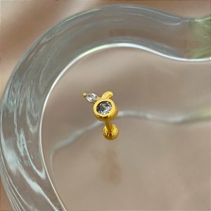 PIERCING CARTILAGEM CEREJINHA ZIRCÔNIAS 7MM HASTE AÇO 316L FOLHEADO A OURO 18K SEMIJOIA PARA ATUALIZAÇÃO⭐️