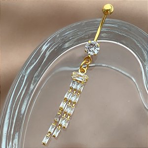 PIERCING UMBIGO HASTE AÇO 316L FRNJAS ZIRCÔNIAS 10MM FOLHEADO A OURO 18K SEMIJOIA PARA ATUALIZAÇÃO⭐️
