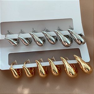 BRINCO KIT ARGOLINHAS GOTAS CURVADAS LISAS P BIJU