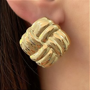 BRINCO QUADRADO FIOS ENTRELAÇADOS DOURADO AÇO 316L⭐️