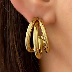 BRINCO ARGOLA TUBO TRÊS FIOS M DOURADO AÇO 316L⭐️