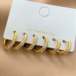 BRINCO KIT ARGOLINHAS FINAS P STRASS DOURADO AÇO 316L⭐️