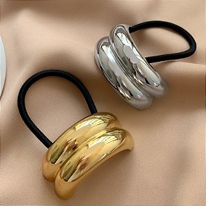 ELÁSTICO HAIR CUFF COM METAL MEIA LUA DUPLO BOLEADO