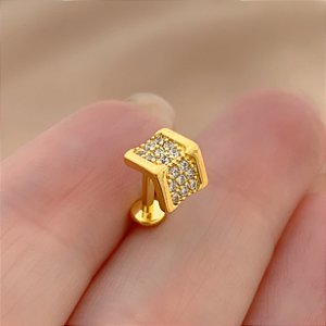 PIERCING TRÁGUS / CARTILAGEM QUADRADO ZIRCÔNIAS 6MM HASTE AÇO 316L FOLHEADO A OURO 18K SEMIJOIA PARA ATUALIZAÇÃO⭐️