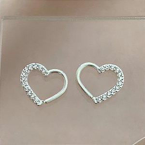PIERCING CARTILAGEM CORAÇÃO METADE ZIRCÔNIAS 8MM PRATA 925 SEMIJOIA PARA ATUALIZAÇÃO⭐️