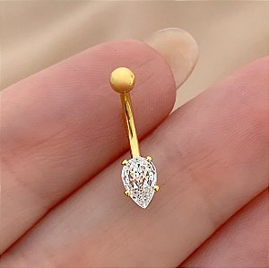PIERCING ÍNTIMO GOTA ZIRCÔNIA 9MM AÇO 316L FOLHEADO A OURO 18K SEMIJOIA PARA ATUALIZAÇÃO⭐️