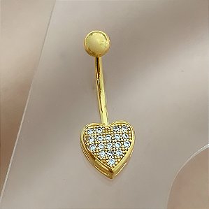 PIERCING UMBIGO CORAÇÃO MICRO ZIRCÔNIAS 10MM HASTE AÇO 316L FOLHEADO A OURO 18K SEMIJOIA PARA ATUALIZAÇÃO⭐️