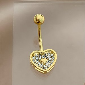 PIERCING UMBIGO CORAÇÃO FUNDO ZIRCÔNIAS 10MM HASTE AÇO 316L FOLHEADO A OURO 18K SEMIJOIA PARA ATUALIZAÇÃO⭐️