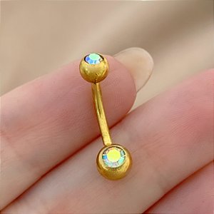PIERCING UMBIGO BOLINHAS PEDRAS ZIRCÔNIAS FURTA COR 10MM HASTE AÇO 316L DOURADO SEMIJOIA PARA ATUALIZAÇÃO⭐️