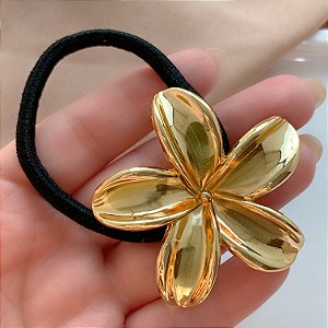 ELÁSTICO FLOR LÍRIO METAL DOURADO
