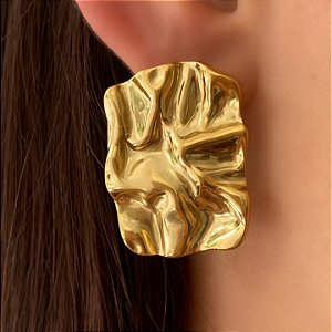 BRINCO RETANGULAR MARTELADO DOURADO AÇO 316L⭐️