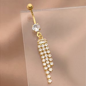 PIERCING UMBIGO FRANJAS ZIRCÔNIAS 10MM HASTE AÇO 316L FOLHEADO A OURO 18K SEMIJOIA PARA ATUALIZAÇÃO⭐️